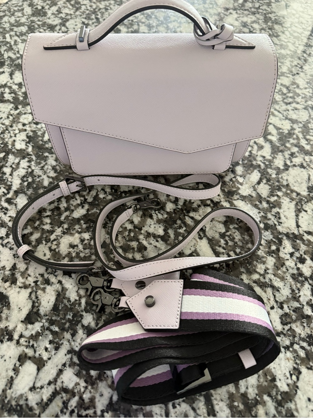 Botkier Lavender Leather Crossbody with Striped Detachable Strap